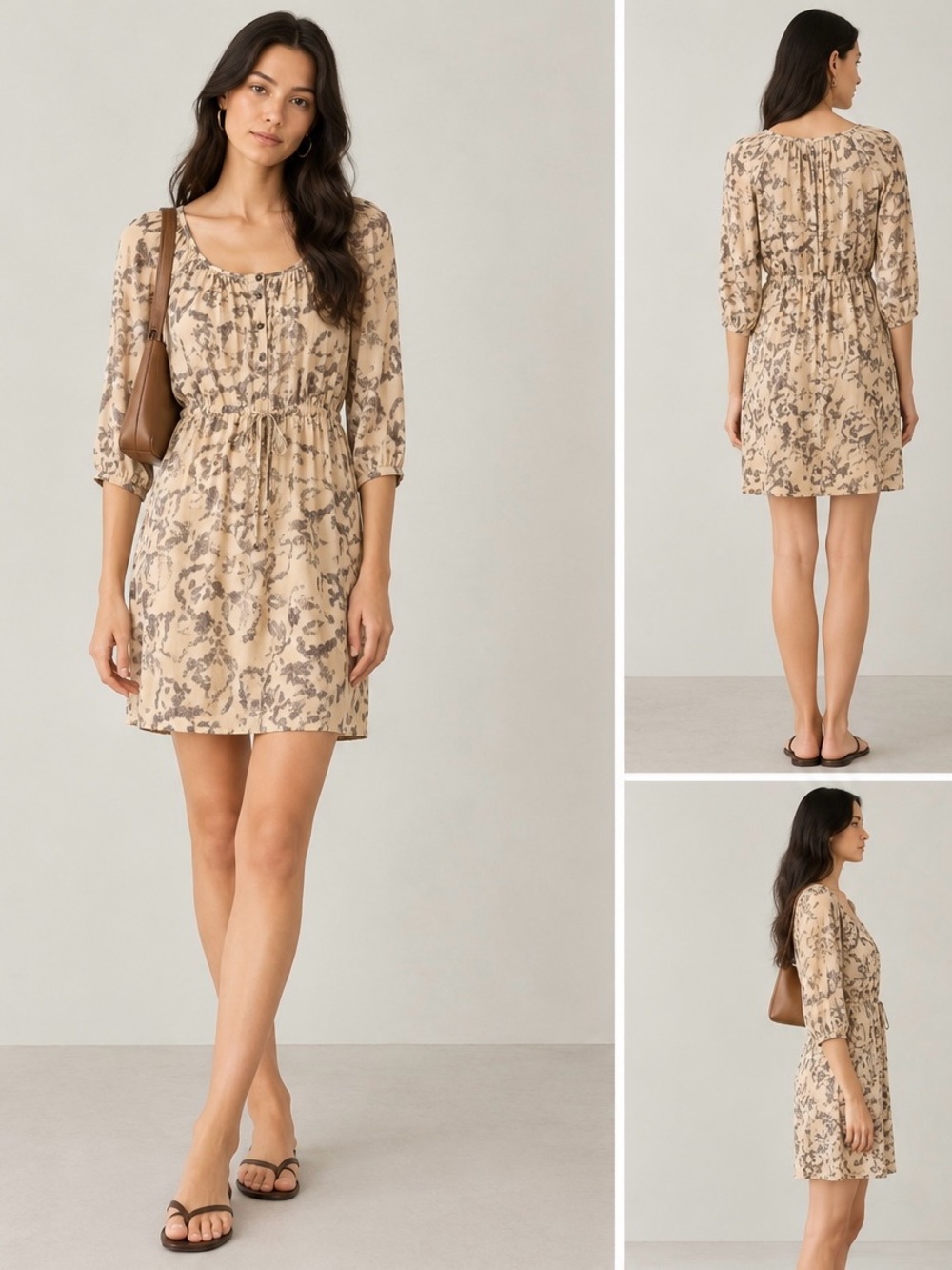 [NWOT] Club Monaco 100% Silk Lined Abstract Print Drawstring Dress - Size 2